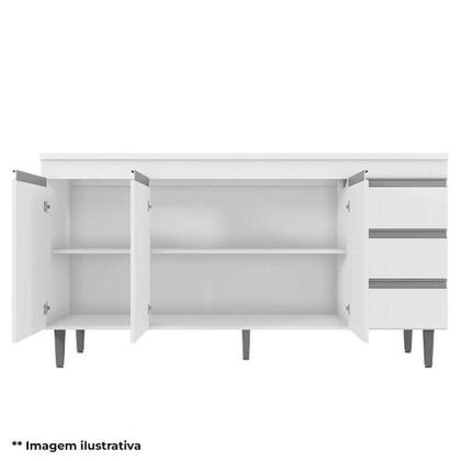 Imagem de Balcão De Cozinha Gabriela Com Tampo 150cm E Armário Aéreo Andréia Amêndoa Branco - Ajl