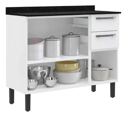 Imagem de Balcão De Cozinha Itatiaia Aço 3 Portas 2 Gavetas Com Tampo Florença Branco