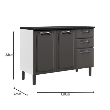 Imagem de Balcão de Cozinha Itatiaia Aço 3 Portas 2 Gavetas Com Tampo New Premium Grafite/Branco