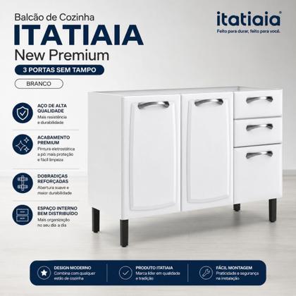 Imagem de Balcão de Cozinha Itatiaia New Premium Aço 3 Portas e 2 Gavetas Sem Tampo Branco 120cm
