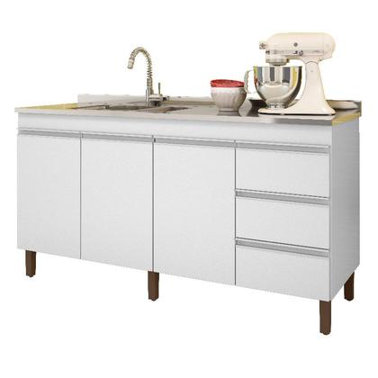 Imagem de Balcão de Cozinha Karen 160cm Sem Tampo 3 Portas e 3 Gavetas Cor Branco - Peternella Móveis