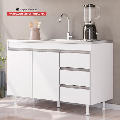 Imagem de Balcão de Cozinha Lux Para Pia de 120cm 100%MDF Sem Tampo 02 Portas e 03 Gavetas Branco - Abmaza