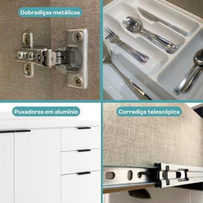Imagem de Balcão De Cozinha Miami 1200mm 2 Portas 3 Gavetas Com Tampo Carraro Branco