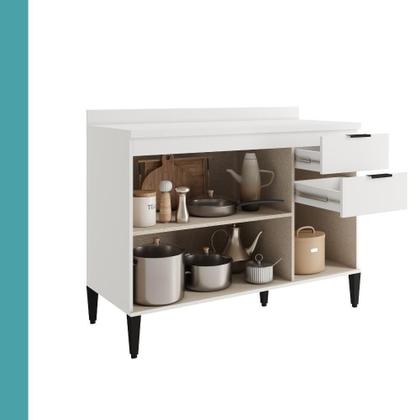 Imagem de Balcão De Cozinha Miami 1200mm 2 Portas 3 Gavetas Com Tampo Carraro Branco