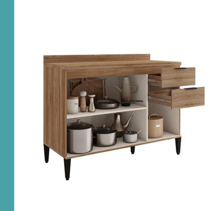 Imagem de Balcão de Cozinha Miami 1200mm 2 Portas 3 Gavetas Com Tampo Carraro Freijó