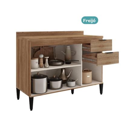 Imagem de Balcão de Cozinha Miami 1200mm 2 Portas 3 Gavetas Com Tampo Carraro Freijó