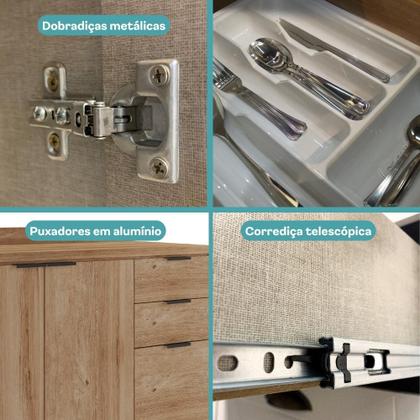 Imagem de Balcão de Cozinha Miami 1200mm 2 Portas 3 Gavetas Com Tampo Carraro Freijó