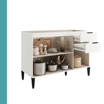 Imagem de Balcão de Cozinha Miami 1200mm 2 Portas 3 Gavetas Sem Tampo Carraro Branco
