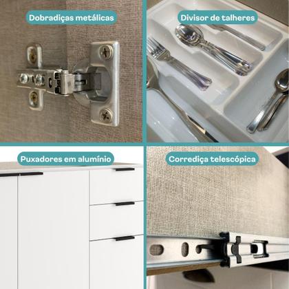 Imagem de Balcão de Cozinha Miami 1200mm 2 Portas 3 Gavetas Sem Tampo Carraro Branco