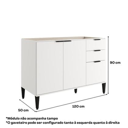 Imagem de Balcão de Cozinha Miami 1200mm 2 Portas 3 Gavetas Sem Tampo Carraro Branco