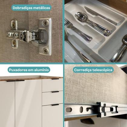 Imagem de Balcão De Cozinha Miami 1200mm 2 Portas 3 Gavetas Sem Tampo Carraro Freijó Com Off White