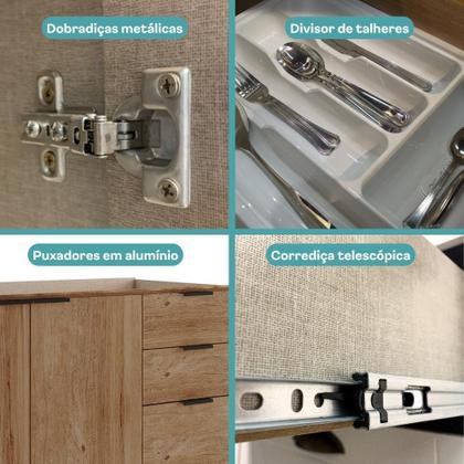 Imagem de Balcão De Cozinha Miami 1200mm 2 Portas 3 Gavetas Sem Tampo Carraro Freijó