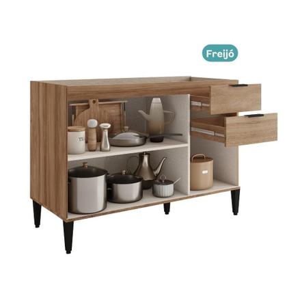 Imagem de Balcão De Cozinha Miami 1200mm 2 Portas 3 Gavetas Sem Tampo Carraro Freijó