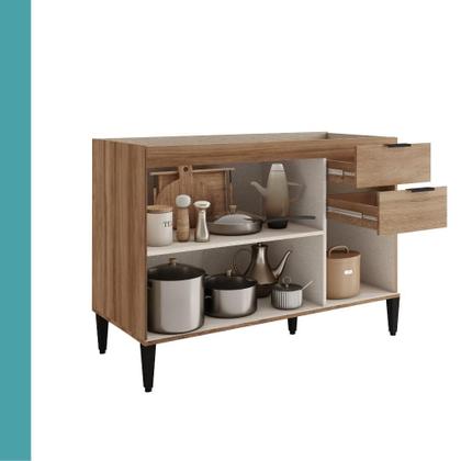 Imagem de Balcão de Cozinha Miami 1200mm 2 Portas 3 Gavetas Sem Tampo Carraro Freijó