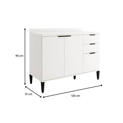 Imagem de Balcão de Cozinha Modulado Alpha 2506 3 Portas e 2 Gavetas s/Tampo 120cm Branco - Carraro