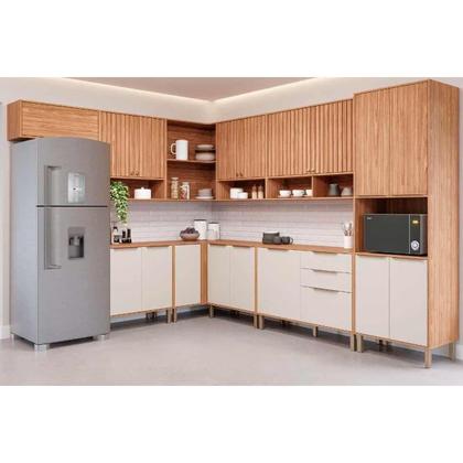 Imagem de Balcão de Cozinha Modulado c/ Tampo Divina de Canto c/ 1 Porta 92cm Cinamomo/Titanium - MGM