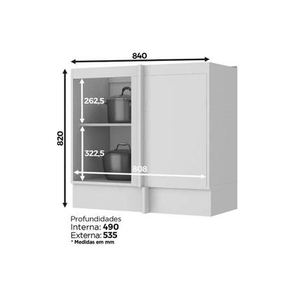 Imagem de Balcão de Cozinha Modulado Canto Reto Americana 1 Porta s/ Tampo 84cm Cinza - Henn