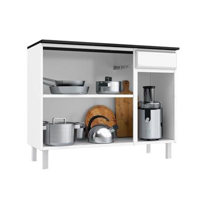 Imagem de Balcão de Cozinha Modulado Diamante Smart 3 Portas e 1 Gaveta c/ Tampo 105cm Branco/Preto - Telasul