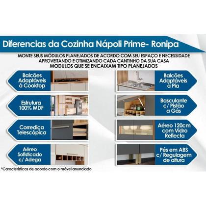 Imagem de Balcão de Cozinha Modulado p/ Pia Nápoli Prime 3 Portas e 2 Gavetas s/Tampo 120cm Amendoa/Chumbo - Ronipa