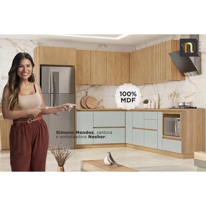 Imagem de Balcão de Cozinha Modulado Rainha Porta Tempero 1 Porta c/Tampo 20cm Nature/Verde - Nesher