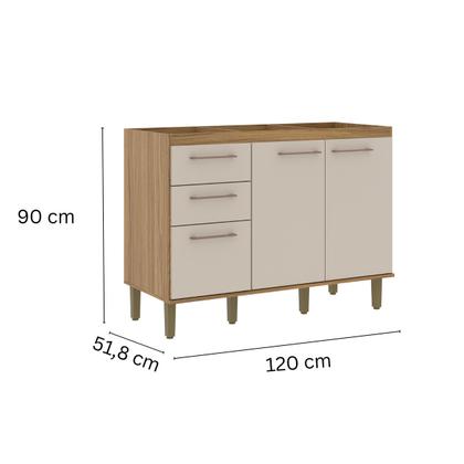 Imagem de Balcão de Cozinha para Pia 120 Cm 2 Portas 3 Gavetas Ipê/Cristalo - Decibal