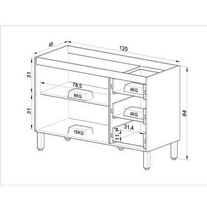 Imagem de Balcão de Cozinha para Pia 120 Cm 2 Portas 3 Gavetas Quiditá
