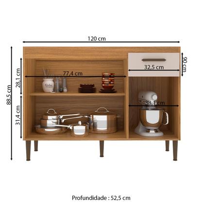 Imagem de Balcão de Cozinha para Pia 120 Cm 3 Portas 1 Gaveta Ipê/Cristalo - Decibal