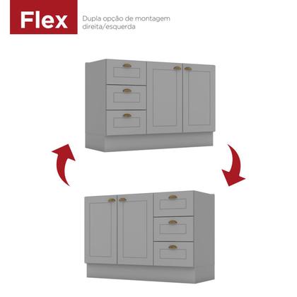 Imagem de Balcão de Cozinha para Pia 120 Cm Americana 2 Portas 3 Gavetas 100% Mdf Cinza - Henn