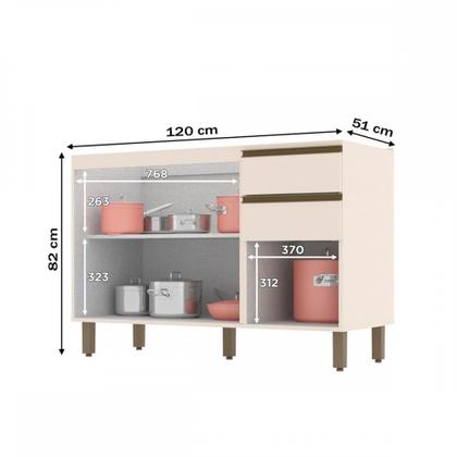 Imagem de Balcão de Cozinha para Pia 120 Cm Connect 3 Portas 2 Gavetas 100% Mdf Off White C66 - Henn