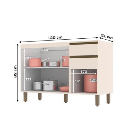 Imagem de Balcão de Cozinha para Pia 120 Cm Connect 3 Portas 2 Gavetas 100% Mdf Off White C66 - Henn