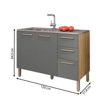 Imagem de Balcão de Cozinha para Pia 120 Cm Mad Versalhes 3 Portas 2 Gavetas Freijó/Gris - Kits Paraná
