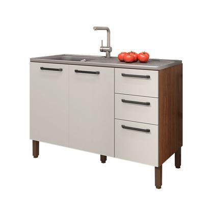 Imagem de Balcão de Cozinha para Pia 120 Cm Mad Versalhes 3 Portas 2 Gavetas Nogueira/Off White - Kits Paraná