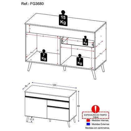 Imagem de Balcão de Cozinha para Pia 120 cm Multimóveis Veneza GW 2 Portas 1 Gaveta FG3680 Branco
