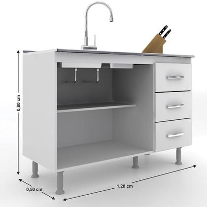 Imagem de Balcão de Cozinha para Pia 120 Cm sem Tampo Cz601 Branco - Evidência Móveis