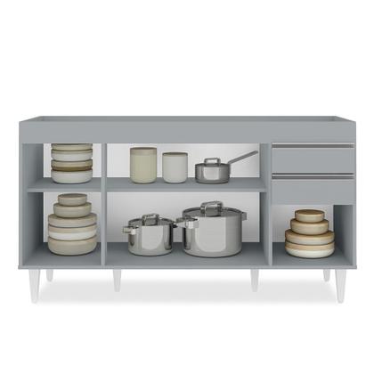 Imagem de Balcão de Cozinha Para Pia 150cm 4 Portas Sem Tampo Marrocos Cinza Claro - Lumil