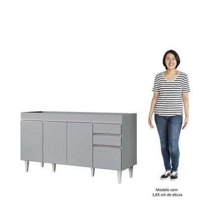 Imagem de Balcão de Cozinha Para Pia 150cm 4 Portas Sem Tampo Marrocos Cinza Claro - Lumil