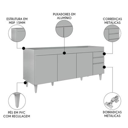 Imagem de Balcão de Cozinha Para Pia 180cm 4 Portas Sem Tampo Dallas Cinza Claro - Lumil