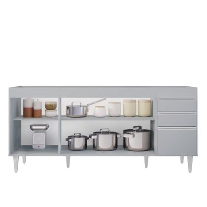 Imagem de Balcão de Cozinha Para Pia 180cm 4 Portas Sem Tampo Dallas Cinza Claro - Lumil