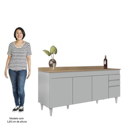 Imagem de Balcão de Cozinha Para Pia 180cm com Tampo 4 Portas Dallas Cinza Claro/Castanho - Lumil