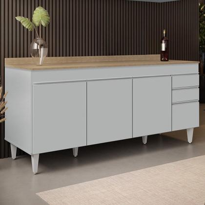 Imagem de Balcão de Cozinha Para Pia 180cm com Tampo 4 Portas Dallas Cinza Claro/Castanho - Lumil