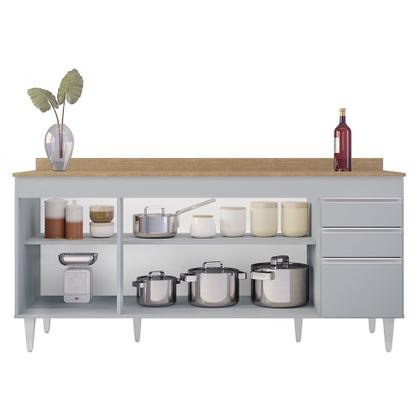 Imagem de Balcão de Cozinha Para Pia 180cm com Tampo 4 Portas Dallas Cinza Claro/Castanho - Lumil