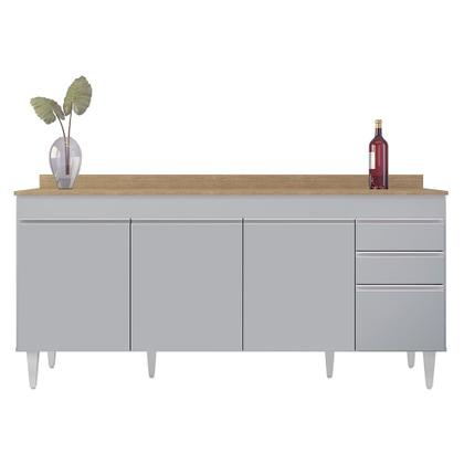 Imagem de Balcão de Cozinha Para Pia 180cm com Tampo 4 Portas Dallas Cinza Claro/Castanho - Lumil