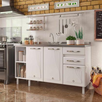 Imagem de Balcão de Cozinha para Pia em Aço 2 Portas 2 Gavetas com Nichos 150cm Star New Branco