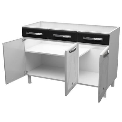 Imagem de Balcão de Cozinha para Pia em Aço Star New 3 Portas 2 Gavetas Branco/Preto - Telasul