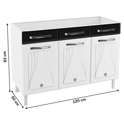 Imagem de Balcão de Cozinha para Pia em Aço Star New 3 Portas 2 Gavetas Branco/Preto - Telasul