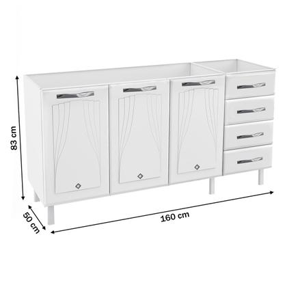 Imagem de Balcão de Cozinha para Pia em Aço Star New 3 Portas 4 Gavetas Branco - Telasul