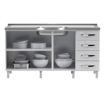 Imagem de Balcão de Cozinha para Pia em Aço Star New 3 Portas 4 Gavetas Branco - Telasul