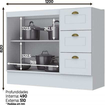 Imagem de Balcão de Cozinha Pia 120 Cm 3 Gavetas 2 Portas Americana Henn