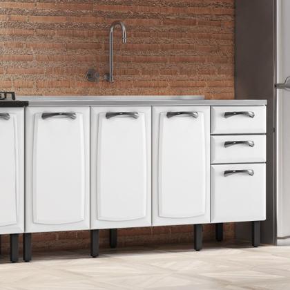 Imagem de Balcão de Cozinha Pia Itatiaia Aço 4 Portas 2 Gavetas 160cm Cor Branco SEM TAMPO New Premium