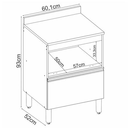Imagem de Balcão de Cozinha Proença 60cm 1 Porta e 1 Gaveta com Tampo MDF - Demartêz